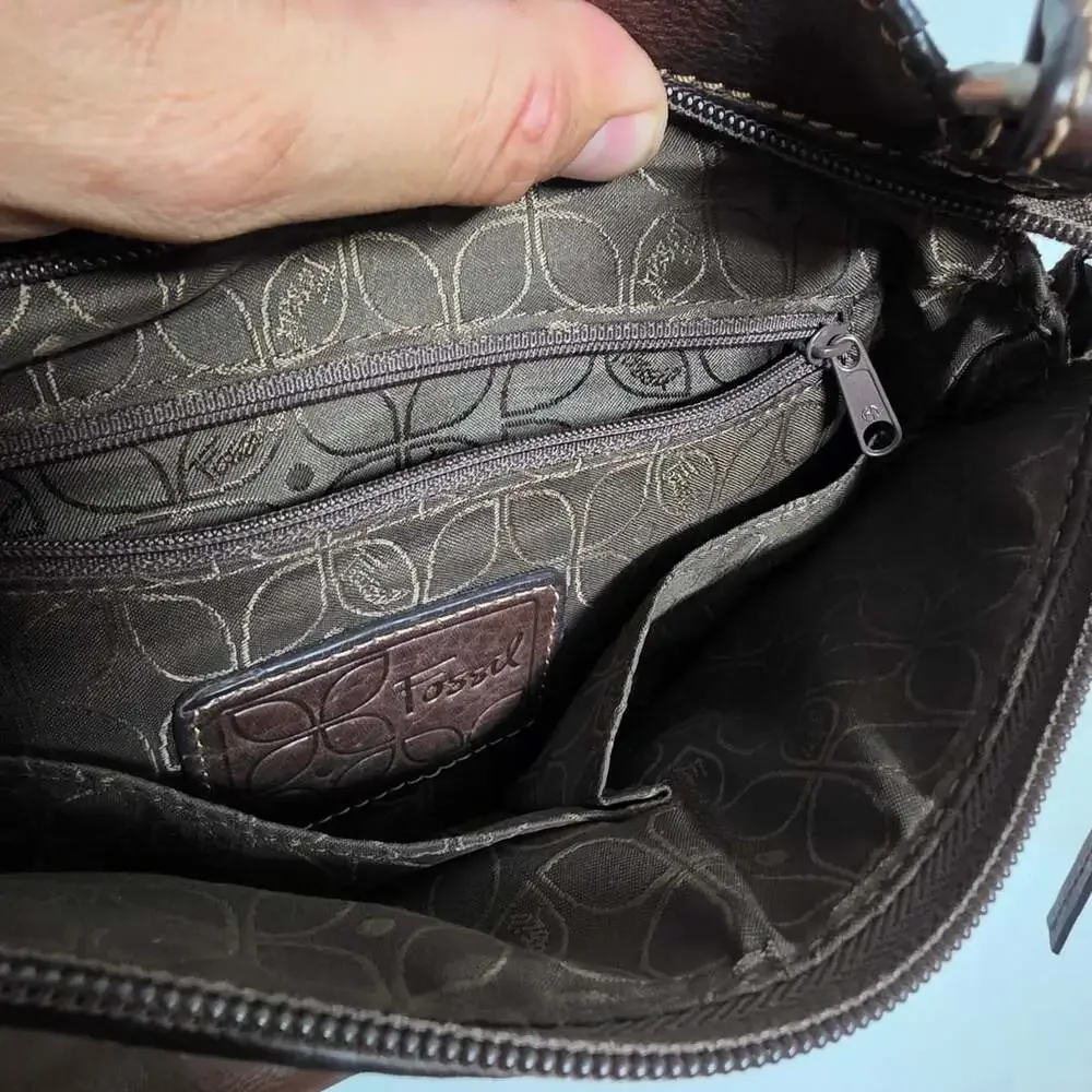 Fossil Brown Leather Crossbody Shoulder Bag with Key Charm